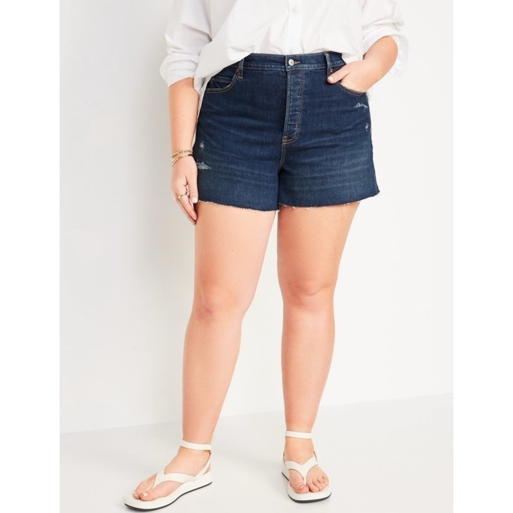 Old Navy‎ 90s A-Line High-Waisted Distressed Denim Shorts Dark Wash 803063